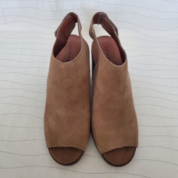Lucky Brand Womens Brown Suede Leather Open Toe Sling Back Heels Shoes Size 10 - Picture 3 of 11